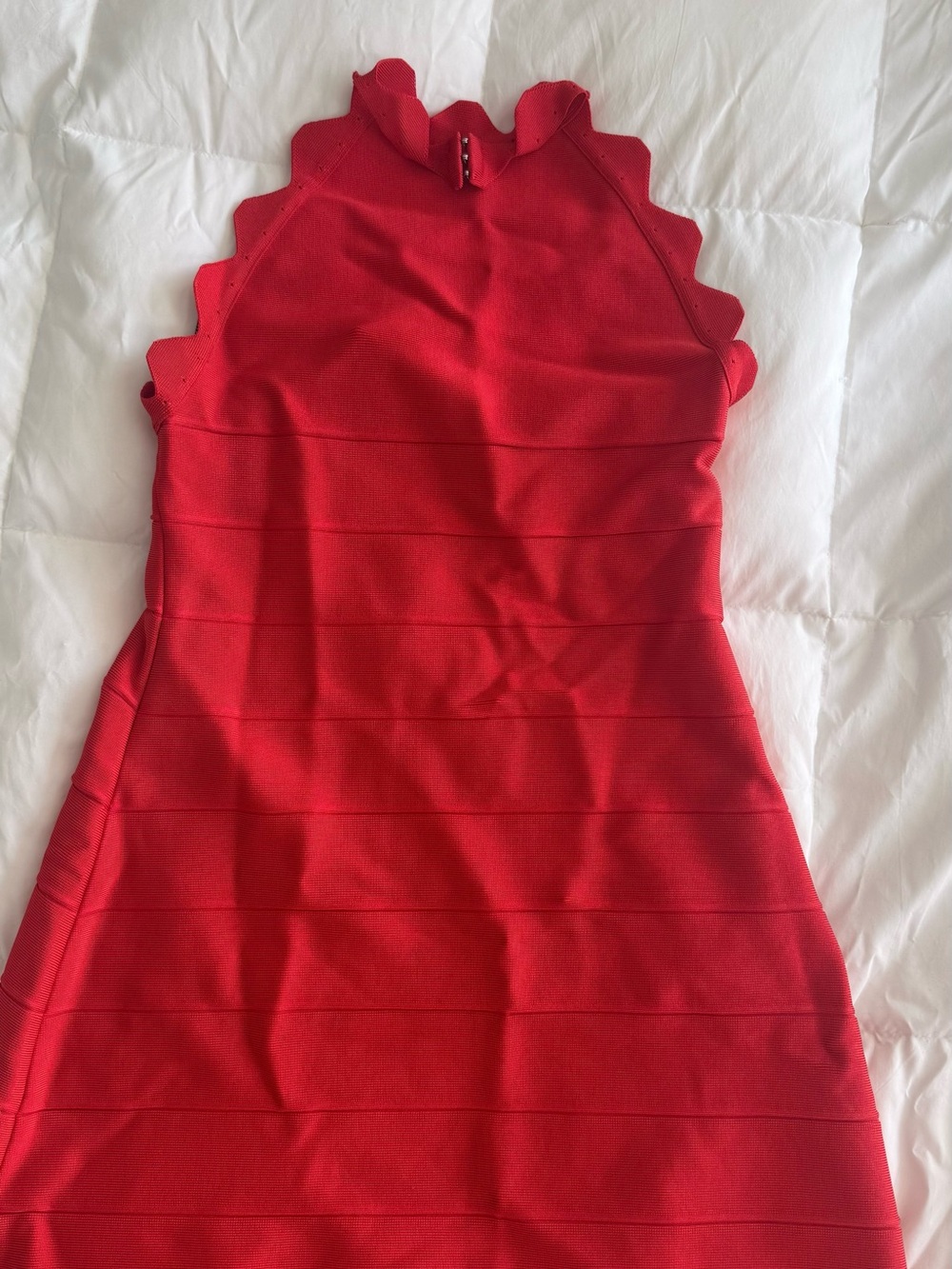 Bright Red Scalloped Halter Bodycon Dress Herve Leger NWT